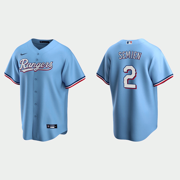 Men's Texas Rangers #2 Marcus Semien Light Blue Cool Base Stitched Baseball Jersey Men's Texas Rangers #2 Marcus Semien Light Blue Cool Base Stitched Baseball Jersey